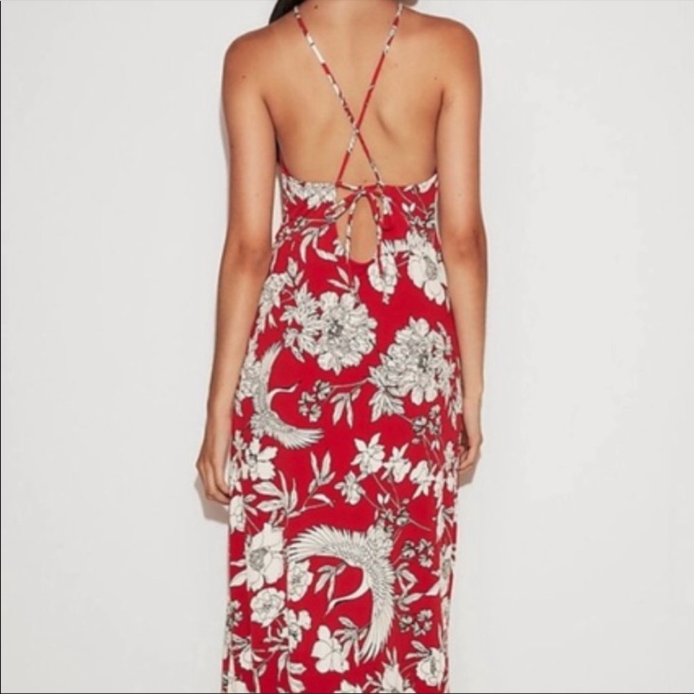 Red & white floral maxi dress with tie back Express (size XS)